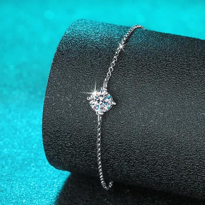 Bracelets Smyoue en argent sterling 925 sertie de moissanite blanche pour femmes, chaîne classique réglable, parfait pour les mariages et les occasions spéciales