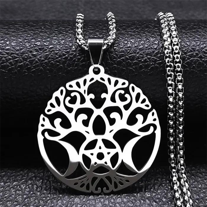 Sorcière Triple lune déesse Luna collier pour femmes hommes acier inoxydable couleur argent amulette Hecate chaîne