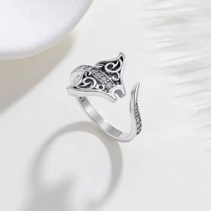 Nouvelle bague en argent sterling S925 originale en forme de bouche de raie manta pour la fabrication de bijoux