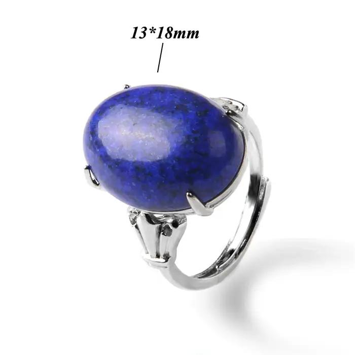Cabochon pierre naturelle anneau 10*14MM ovale Agates Turquois quartzs gemme bague couleur argent réglable anneaux ouverts bijoux cadeau