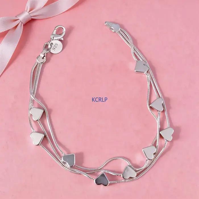 Bracelet en argent sterling 925 avec breloques en forme de cœur