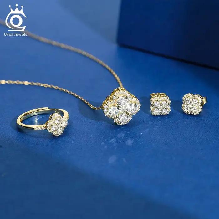 ORSA JEWELS exquis 925 argent 8A Premium Zircon pendentif collier pour les femmes chanceux trèfle à quatre feuilles bijoux de mariage LZN28