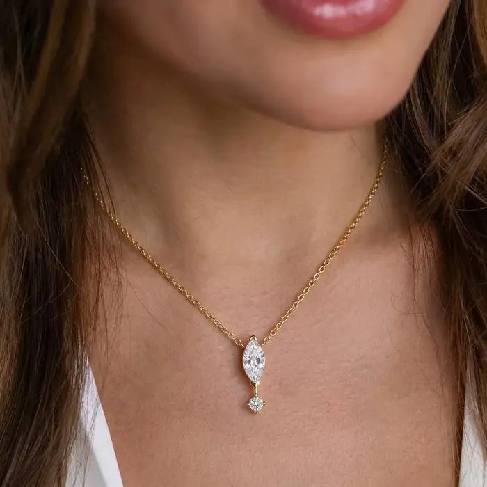 Collier pendentif marquise CZ plaqué or pour femmes élégantes occasions spéciales bijou mode soirée