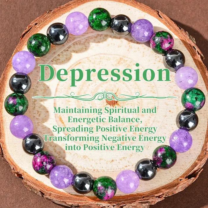 Bracelet en pierre naturelle pour la guérison de la dépression avec pierre vert fleur et mica violet pour femmes et hommes occasions spéciales bien-être émotionnel