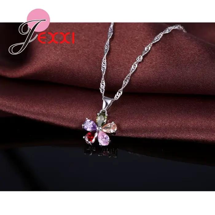 Kendning Flower-Ensembles de bijoux pendentif en cristal coloré CZ