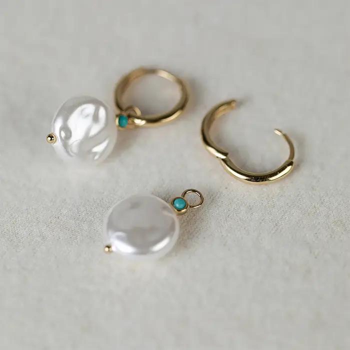 AIDE 925 argent Sterling Vintage Baroque perle cercle boucles d'oreille Piercing Huggie boucle