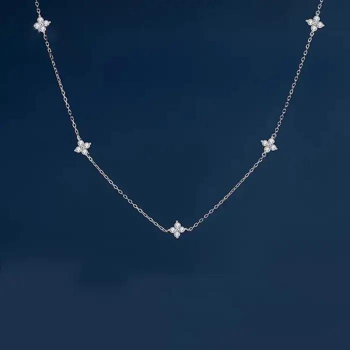 Collier chaîne en Zircon incrusté de fleurs à quatre feuilles pour femmes, élégant, porte-bonheur, r