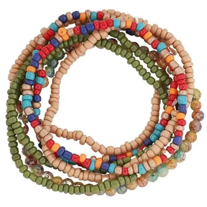 Boho coloré à la main empilable perle Bracelets ensemble multicolore graine couches extensible Bracelet