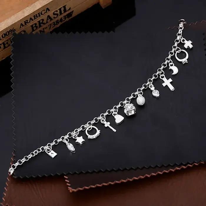 925 en argent Sterling mode 13 pièces pendentif chaîne bracelet à breloques pour les femmes pour les adolescentes dame