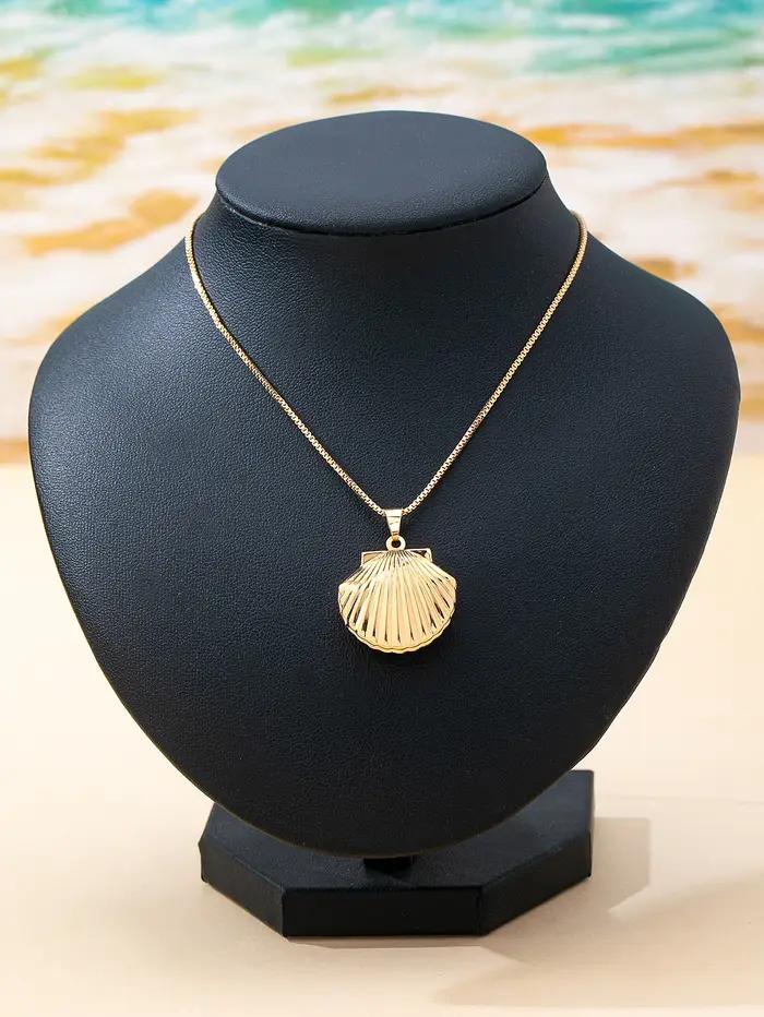 Collier pour femme à la mode de style bohème avec un pendentif en forme de coquillage qui peut être ouvert
