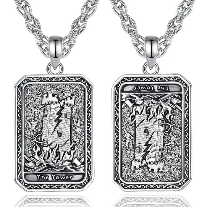 Collier avec pendentif en cuivre vintage, cartes de tarot Eudora The Tower, arcana majeur, divination, bijoux spirituels, amulette, cadeau pour femmes et hommes