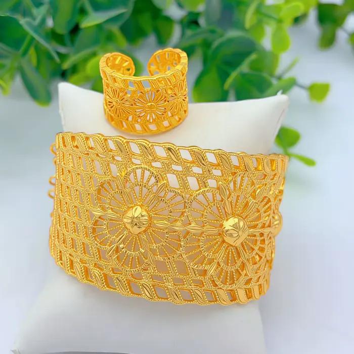 Ensemble de bracelets et bagues éthiopiens pour femmes, couleur or africain de Dubaï, avec pampilles