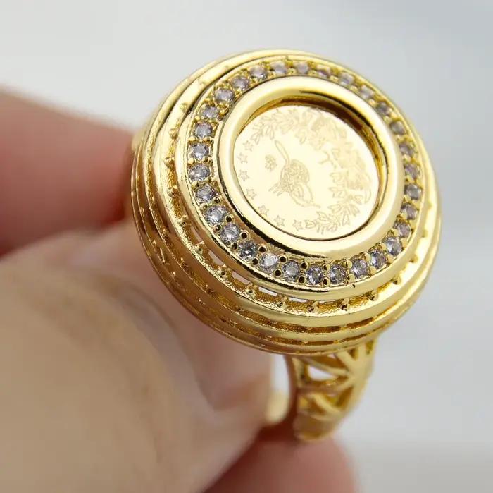 Bagues de pièces de monnaie Totem turques plaquées or 18 carats