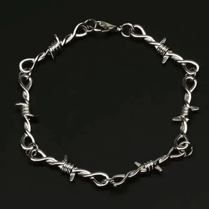 Bracelet Gothique Chaîne Fil Barbelé pour Hommes et Femmes, Bracelet Maillons Cubains Réglable Style Punk Emo, Bijoux
