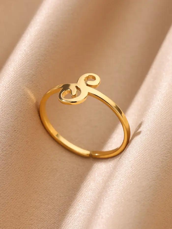 Bague initiale personnalisable en acier inoxydable plaqué or 18 carats pour femme, lettres anglaises, cadeau d'anniversaire, alliance de mariage, bijou bohème chic