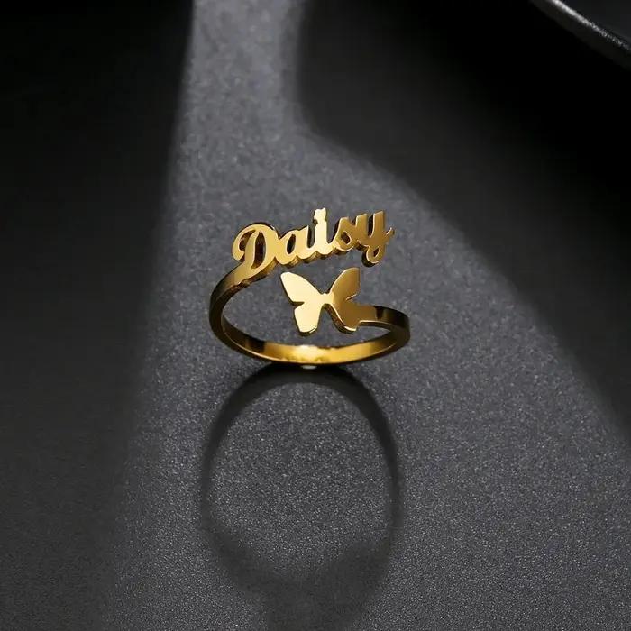 Bague Double nom personnalisée pour hommes et femmes, bague familiale, bijoux personnalisés en acier