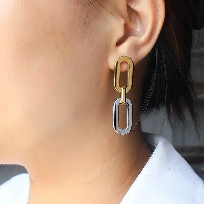 Boucles d'Oreilles Rectangulaires en Acier Inoxydable pour Femme