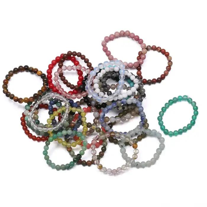 Bagues en pierre naturelle pour hommes et femmes, bijoux de fête, perles rondes, brin élastique, bag