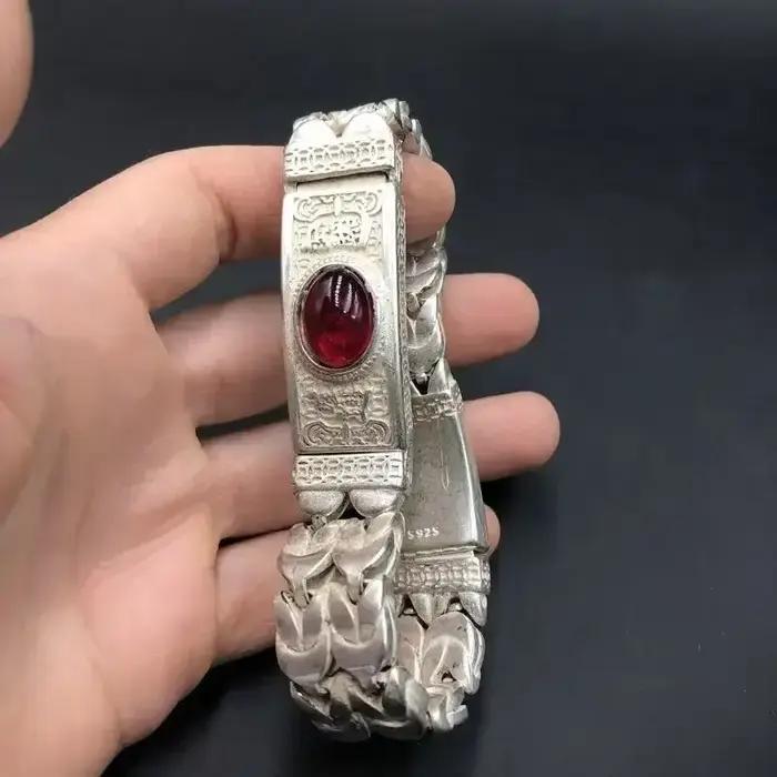 Bracelet en argent tibétain de Style ethnique rétro pour hommes et femmes