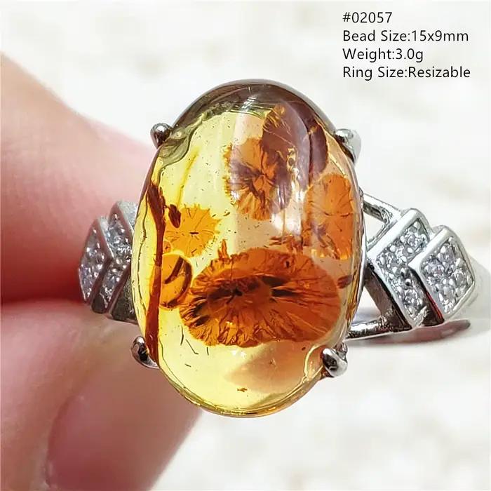 Bague réglable en ambre jaune Piebald naturel pour femme
