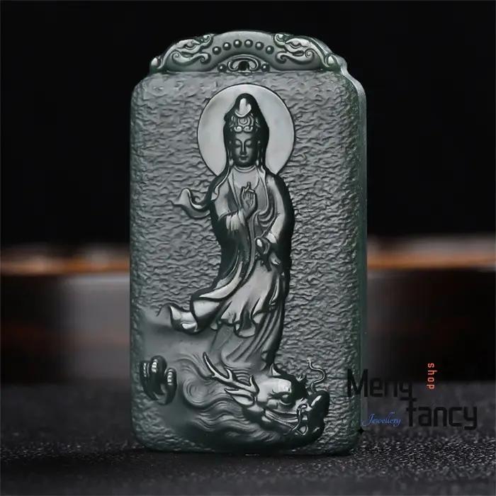 Pendentif Gardien de Bouddha Guanyin en Jade Vert Hetian Style Classique Occasions Spéciales