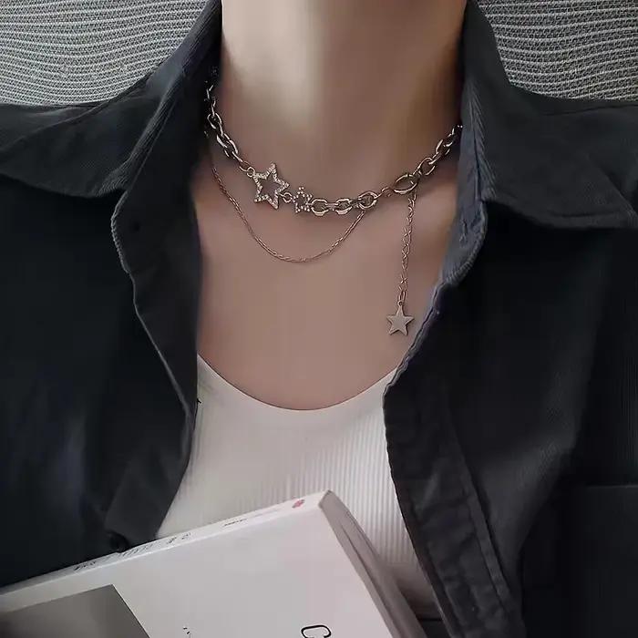 Collier pendentif étoile zircon Y2K pour femme