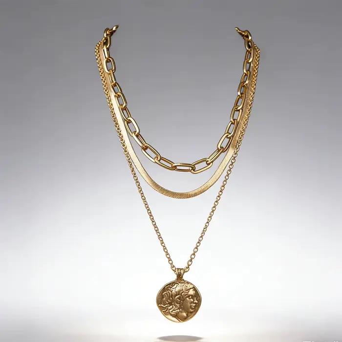Collier pendentif géométrique en or pour femme, ensemble de bijoux multicouches, cadeaux de mode Boho, document