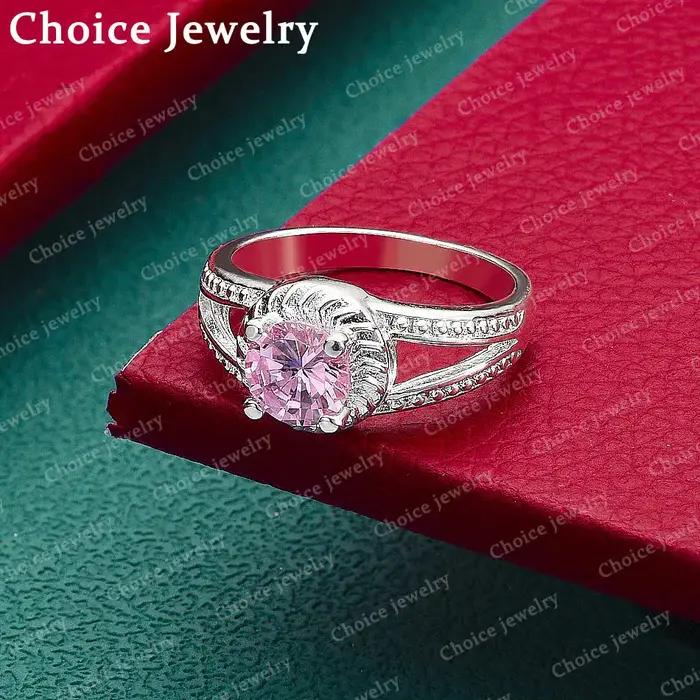 Bague en argent Sterling 925 avec Zircon rose pour femmes