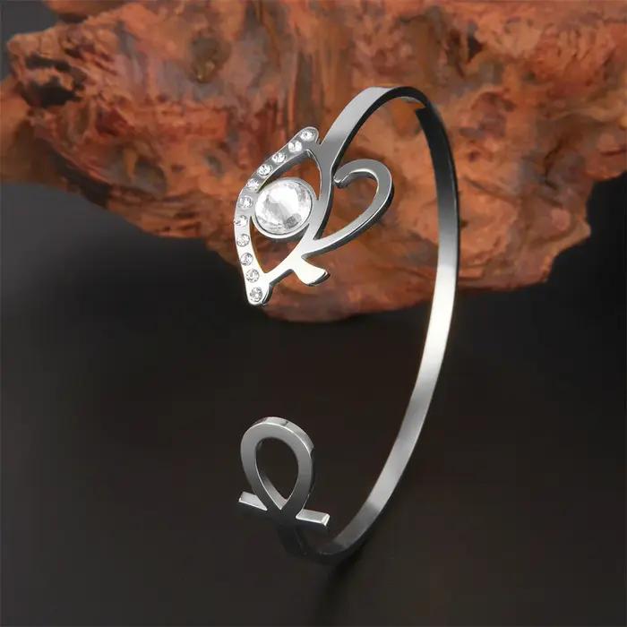 Ensemble de bracelets et bagues œil d'Horus égyptien et croix Ankh en acier inoxydable