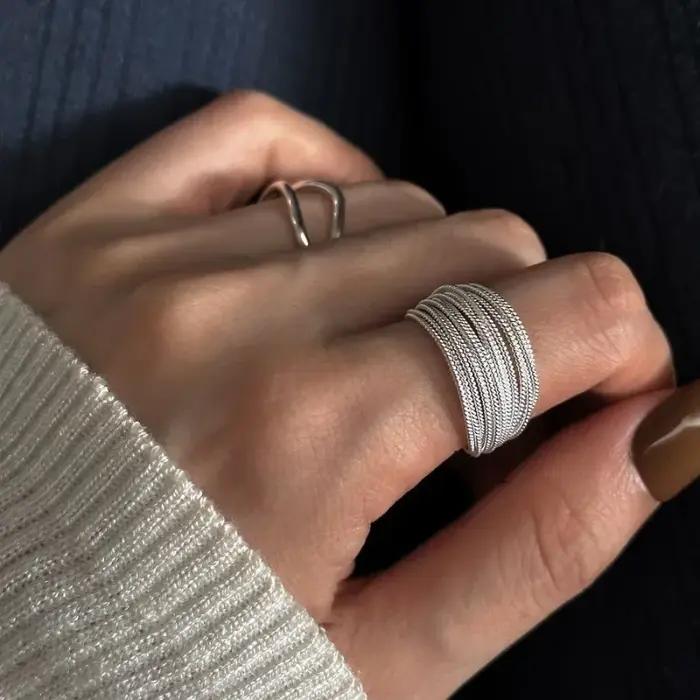 Bague multi-lignes en argent carillon pour femmes et filles