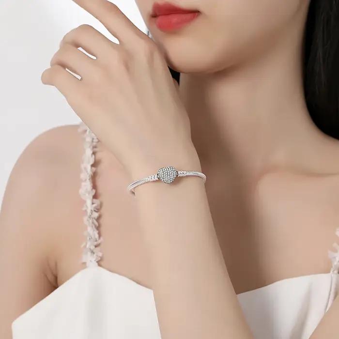 Original 925 Bracelets en argent Sterling amour coeur lune fleur papillon pavé CZ