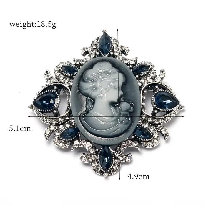 Broches Vintage camée en strass cristal victorien pour femmes, tête de beauté camée de reine, accessoire pour vêtements