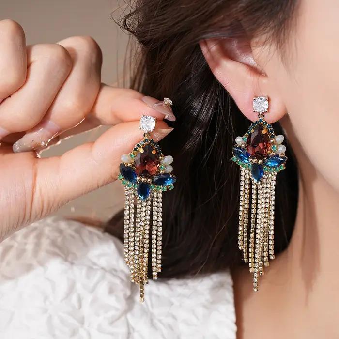 Boucles d'oreilles à pampilles en Zircon pour femmes