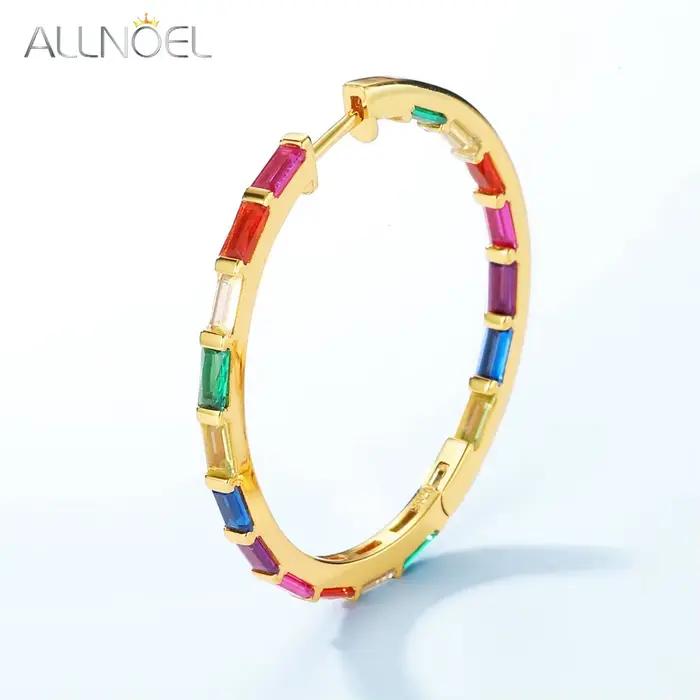 ALLNOEL – grandes boucles d'oreilles en argent Sterling 925 pour femmes, bijoux colorés en Zircon, cristal arc-en-ciel, plaqué or, nouveauté