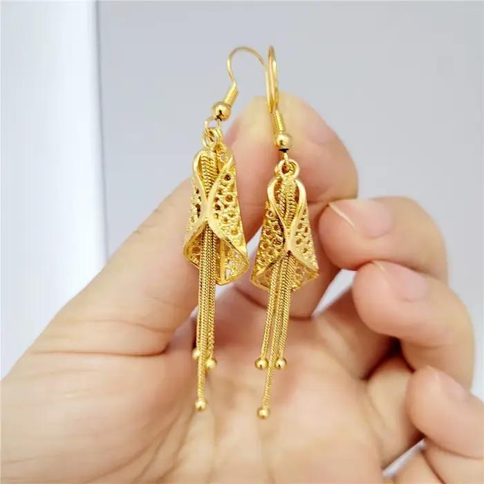 Boucles d'oreilles à breloques couleur or pour femmes, longues pampilles pendantes, Pendientes Mujder, bijoux à la mode, cadeaux de fête, vente en gros