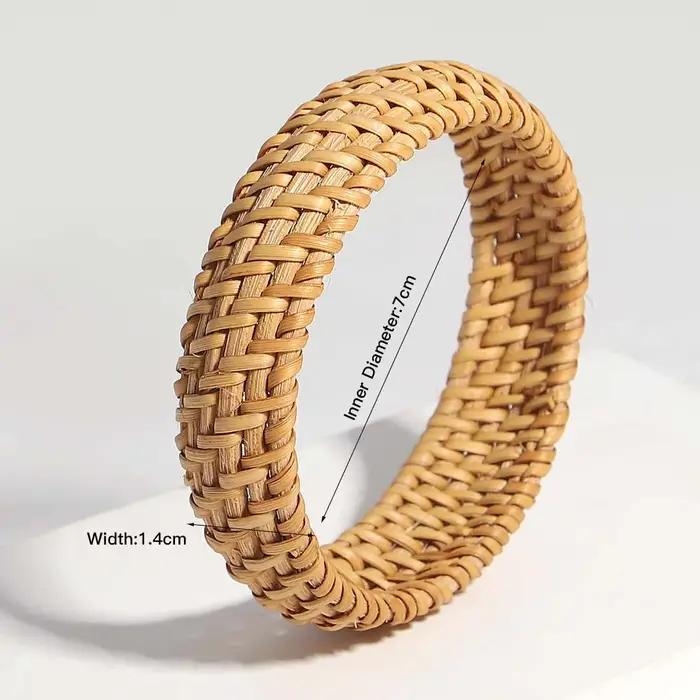 ALLYES Boho bois bambou rotin tissage Bracelet pour femmes plage bijoux Vintage à la main large enve