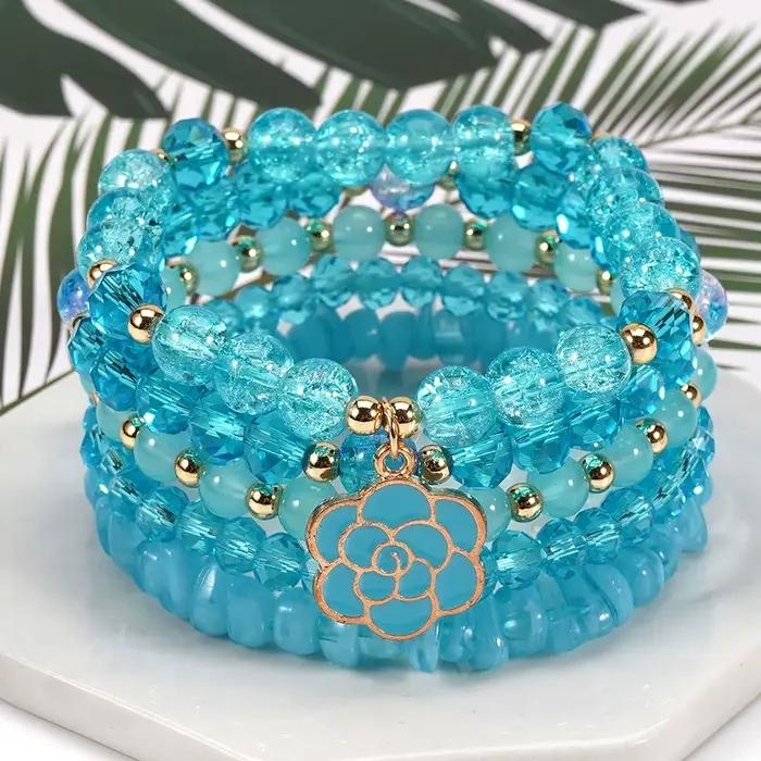 Bracelets bohémiens ornés de breloques marguerites et perles de cristal colorées pour femmes, accessoire de bijouterie de main pour l'été et la plage, chaînes de poignet style bohème