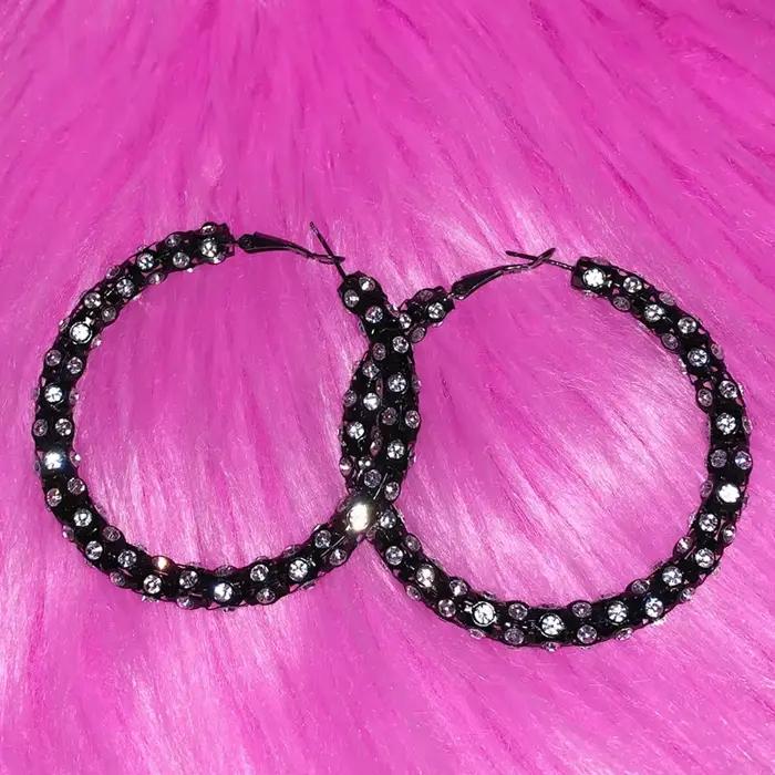Y2K – boucles d'oreilles noires en cristal brillant