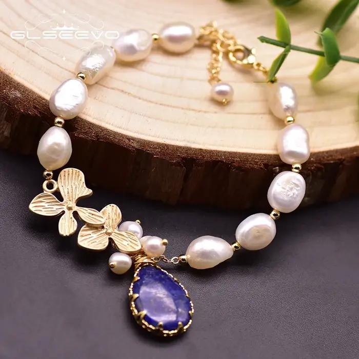 GLSEEVO naturel eau douce blanc perle de tahiti fleur bracelets pour femme fille Bracelet de luxe bijoux fins anniversaire GB0184