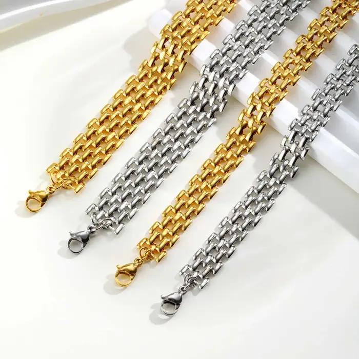 Bracelet en maille d'acier inoxydable unisexe avec design géométrique hypoallergénique pour homme et femme occasions spéciales et quotidiennes