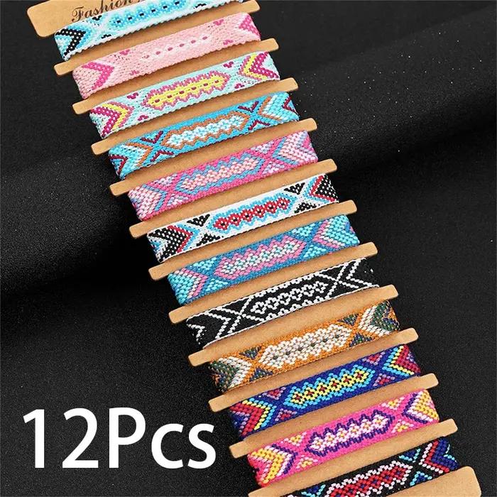 Bracelet d'amitié tissé népalais avec réglage du nœud coulissant, pour enfants, filles et hommes, 12