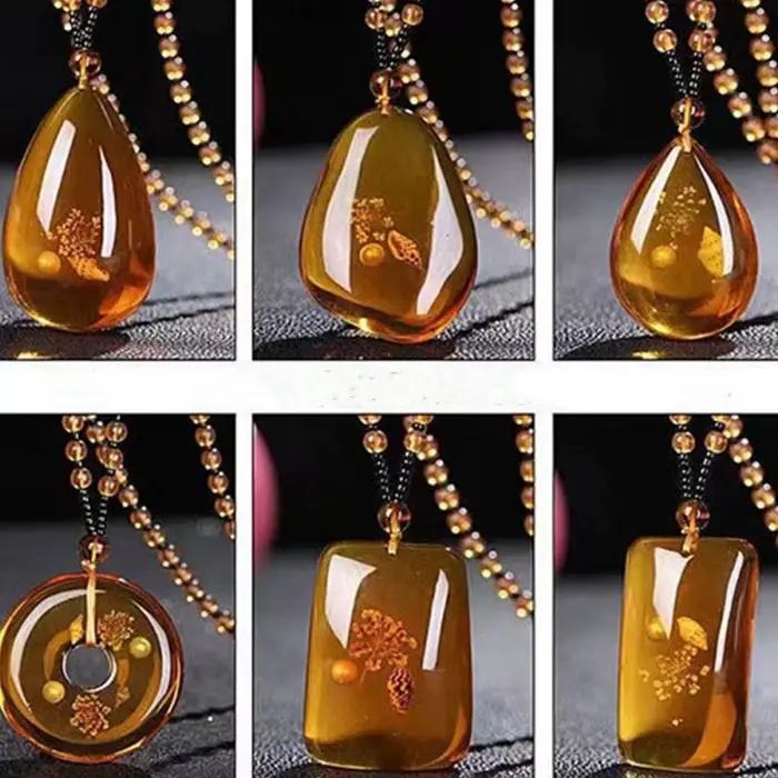 Collier en résine ambre imitation jade jaune pendentif cœur et fleur unique pour femmes occasions spéciales bijou cadeau