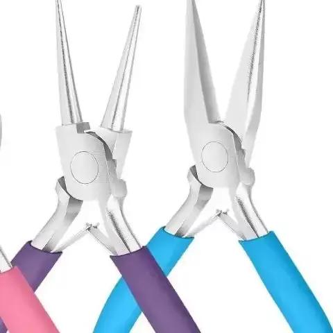 Paquet de 4 pinces à bijoux, Kit d'outils pour la fabrication de bijoux avec pince à nez aiguille/pince à nez de chaîne, pince à nez rond