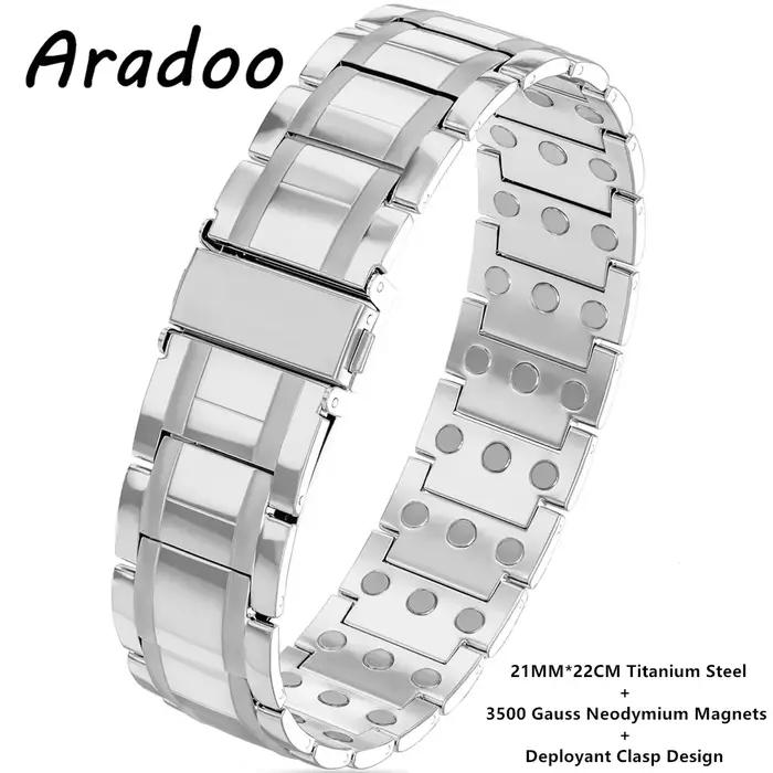 ARADOO 3500 Gauss néodyme magnétique titane acier Bracelet pour hommes avec fermoir déployant concep