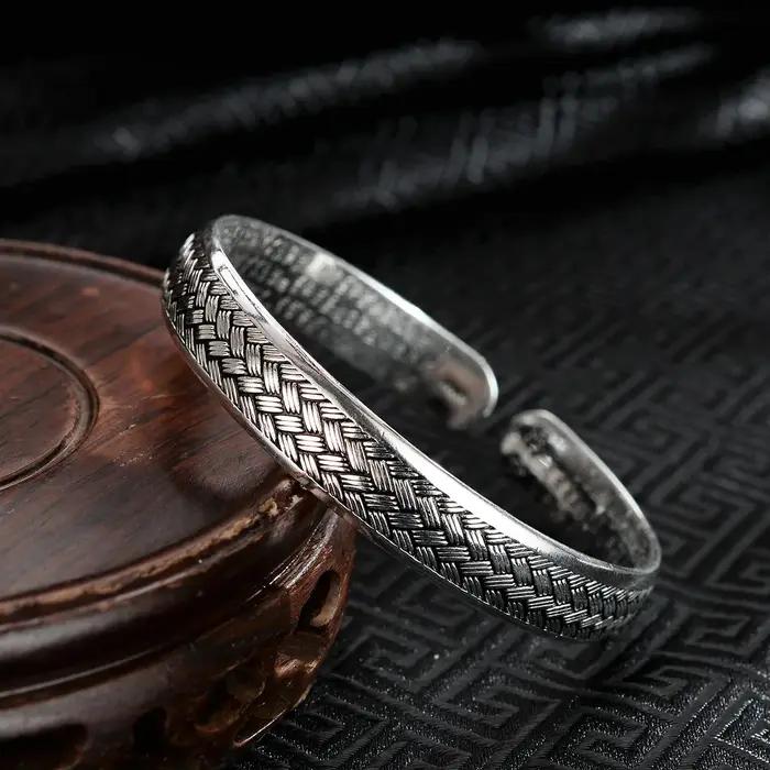 Bracelet jonc rond tendance en argent sterling 925, grand jonc simple pour femme, cadeau bijoux - No