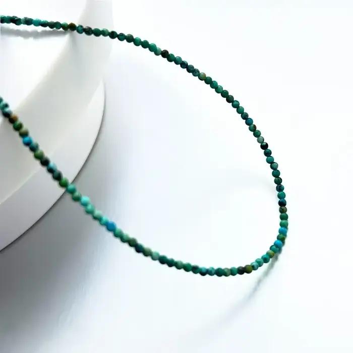 Collier Turquoise naturel 2mm rond pendentif artisanal chaîne en os de luxe cadeau pour femme occasions spéciales
