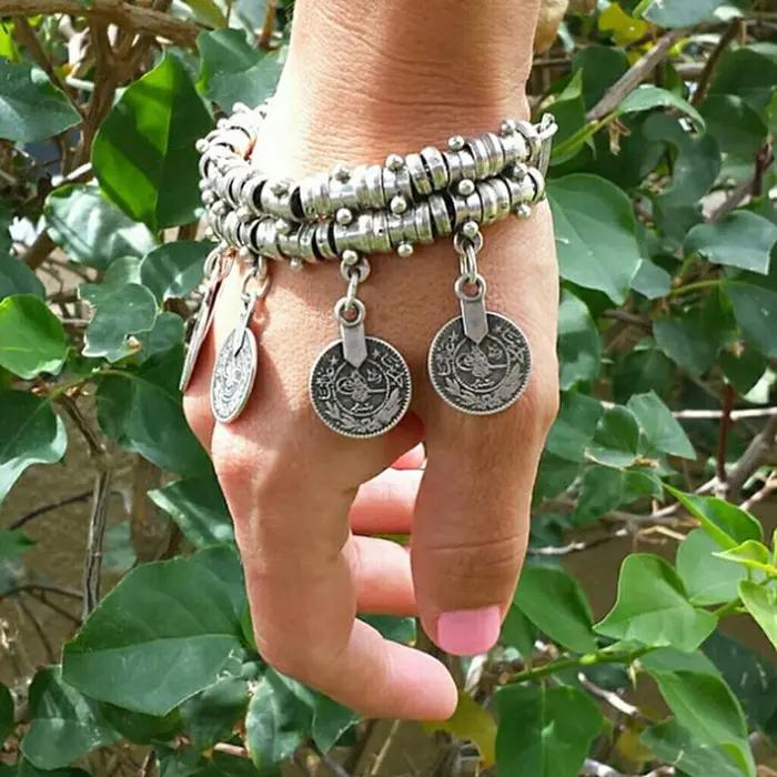Jhumka – Bracelets ethniques Vintage avec pendentif en pièce de monnaie exagérée pour femmes