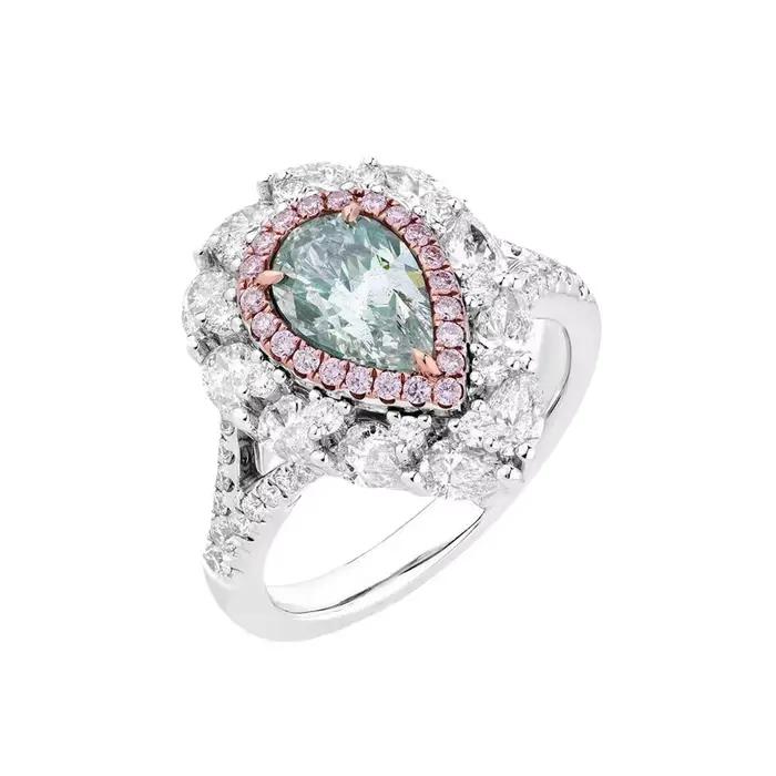 Bague de fiançailles en moissanite bleu vert en forme de poire