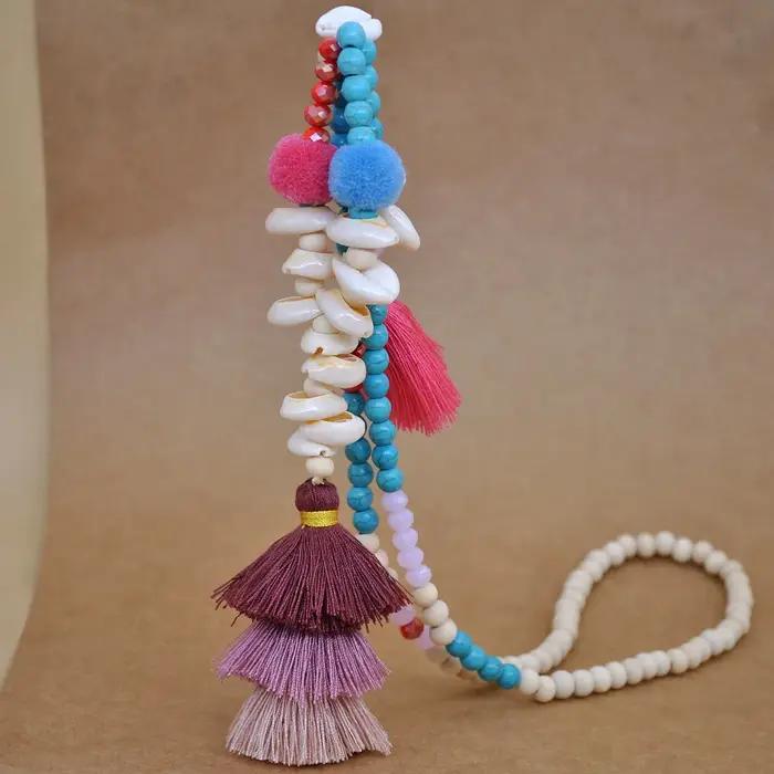 Long collier à pampilles de perles en bois pour femmes