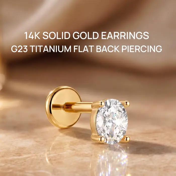 Boucle d'oreille en or 14K massif classique minimaliste ovale zirconium blanc pour piercing tragus occasions spéciales femmes